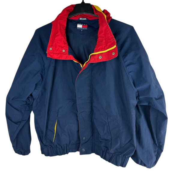 Vtg 90s Tommy Hilfiger Spell Out Flag on Sleeve Full Zip Hooded Jacket XXL *Flaw - Picture 12 of 13